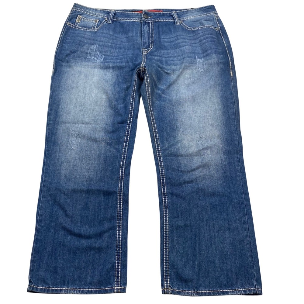 Rock & Roll Denim Double Barrel Mens 44x30 Blue Relaxed Distressed Jeans NWT